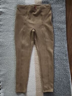 SPANX Faux Suede High-Waisted Leggings Camel Sz L Quiet Luxury Classic